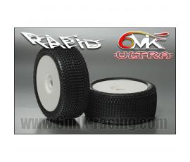6Mik Rapid 21/40º 1/8 Buggy Tyres + White rims + Ultra inserts (2) Unglued
